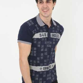 Erkek Polo Yaka  tişört Slim Fit Baskılı Kısa kol T-Shirt - Lacivert